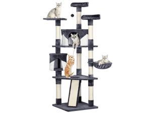 79" Multi-Level Cat Trees Cat Condo Furniture with Mouse Toy and Scratching Post, Dark Gray/Beige