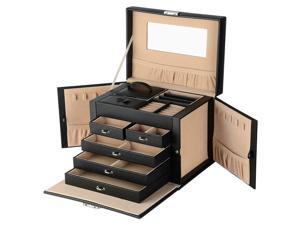 Lockable Jewelry Box Storage 20 Slot Large Multi-Layer Leather Organizer Case Lockable Jewelry Box Storage 20 Slot Large Multi-Layer Leather Organizer Case