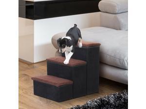 3-Step Foldable Pet Steps Pet Stairs with Fleece Cover and Storage 3-Step Foldable Pet Steps Pet Stairs with Fleece Cover and Storage
