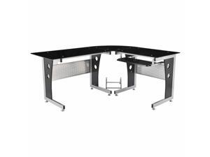 64" Modern L-Shaped Glass Top Office Workston Corner Computer Desk PC Table 64" Modern L-Shaped Glass Top Office Workston Corner Computer Desk PC Table