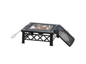 30" Square Fire Pit Steel Stove W/ Mesh Cover Grill Net Outdoor 30" Square Fire Pit Steel Stove W/ Mesh Cover Grill Net Outdoor