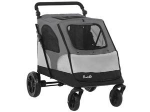 Pet Stroller Dog Foldable Travel Carriage with Adjustable Handle Grey Pet Stroller Dog Foldable Travel Carriage with Adjustable Handle Grey