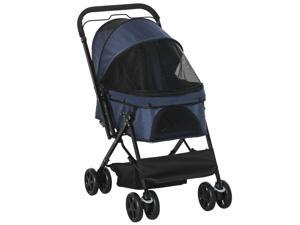 Pet Stroller Dog Foldable Travel Carriage with Reversible Handle Blue Pet Stroller Dog Foldable Travel Carriage with Reversible Handle Blue