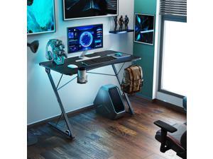 43 Inch Z-Shaped Gaming Desk Ergonomic Home Office Computer Desk with LED Lights Large Carbon Fiber Surface Game Handles Holder Cup Holder Headphone Hook Black 43 Inch Z-Shaped Gaming Desk Ergonomic Home Office Computer Desk with LED Lights Large Carbon Fiber Surface Game Handles Holder Cup Holder Headphone Hook Black