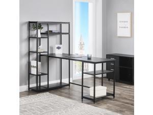 Office Computer desk with multiple storage shelves, Modern Large Office Desk with Bookshelf and storage space (Black) Office Computer desk with multiple storage shelves, Modern Large Office Desk with Bookshelf and storage space (Black)