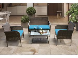 4 Piece Rattan Sofa Seating Group Outdoor Ratten Sofa with Cushions 4 Piece Rattan Sofa Seating Group Outdoor Ratten Sofa with Cushions