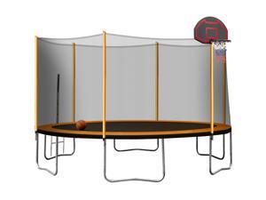 14FT Outdoor Powder-coated Advanced Trampoline with Basketball Hoop Inflator, Ladder and Outer Safety Enclosure Orange 14FT Outdoor Powder-coated Advanced Trampoline with Basketball Hoop Inflator, Ladder and Outer Safety Enclosure Orange