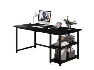 55" Modern Splice Board Style Home Office Computer Desk Writing Desk with Wooden Storage Shelves Black 55" Modern Splice Board Style Home Office Computer Desk Writing Desk with Wooden Storage Shelves Black