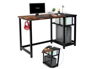 47 Inch Small Writing Desk for Home Office Desks Computer Table with Storage Shelves Study Laptop PC Desk for Small Spaces Workstations Gaming Table Splice Board Rustic Brown/Black