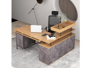 61'' L-Shaped Desk Gaming Desk Home Office Table Large Workstation Natural Color Executive Desk Study Table