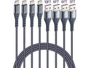 Lightning Cable iPhone Charger Nylon Braided Long Fast USB Cord Compatible for iPhone 11Pro MAX Xs XR X 8 7 6S 6 Plus SE 5S 5C Apple MFi Certified XnewCable 4Pack 1ft 1ft 3ft 3ft Dark Gray 