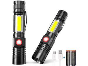 2 pack Super Bright Zoomable Water-Resistant 4 Light Modes for Camping Hiking Emergency 18650 Battery Included Magnetic Flashlight 360° COB Light Led Rechargeable Flashlight