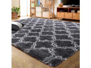 Grey Shaggy Rug Modern Geometric Moroccan Rugs Soft Living Room Trellis Carpet 