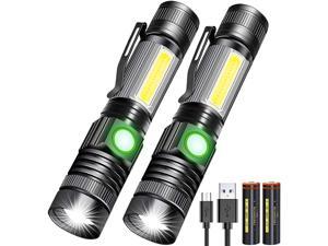 Magnetic Flashlight 360° COB Light Super Bright Zoomable Water-Resistant 4 Light Modes for Camping Hiking Emergency Led Rechargeable Flashlight 18650 Battery Included 2 pack