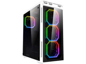Apevia Aura-P-WH Mid Tower Gaming Case with 2 x Full-Size Tempered Glass Panel, Top USB3.0/USB2.0/Audio Ports, 4 x RGB Fans, White Frame Apevia Aura-P-WH Mid Tower Gaming Case with 2 x Full-Size Tempered Glass Panel, Top USB3.0/USB2.0/Audio Ports, 4 x RGB Fans, White Frame