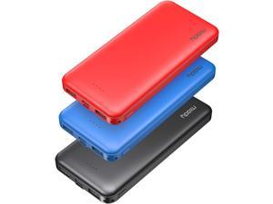 3-Pack Miady 10000mAh Dual USB Portable Charger, Fast Charging Power Bank with USB C Input, Backup Charger for iPhone X, Galaxy S9, Pixel 3 and etc (Red, Blue & Black)