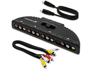 Fosmon RCA Splitter with 4-Way Audio Video RCA Switch Selector Box + RCA Patch Cable and S-Video Cable for Connecting 4 RCA Output Devices to Your TV