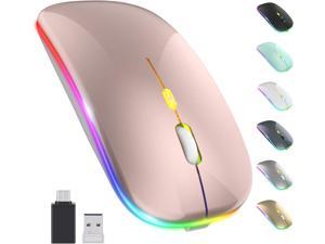 RaceGT LED Wireless Mouse with Type-c Charging Port, 2.4G Rechargeable Slim  Silent Mouse with USB & Type-c Receiver, 3 Adjustable DPI for Laptop