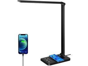 LED Desk Lamp with Wireless Charger Dimmable Office Desk Light with USB Charging Port 5 Lighting Modes with 10 Brightness Levels Touch Control Auto Timer 30 / 60min Eye-Caring Table Lamps Black