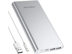 POWERADD Pilot 4GS 12000mAh Portable Charger 8 Pin Input Power Bank with 3A High-Speed Output Compatible with iPhone, iPad, iPod, Samsung and More - Silver (8 Pin Cable Include)