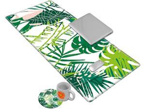 Desk Mat Gaming Mouse pad for Laptop, Tropical Leaf Customized Design Printed Desk pad, Home Office Accessories, with Sunflower Coasters and Cute Stickers