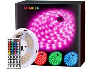 MINGER LED Strip Lights 16.4ft RGB Color Changing LED Lights for Home Kitchen Room Bedroom Dorm Room Bar with IR Remote Control 5050 LEDs DIY Mode