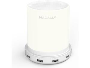 Macally LED Desk Nightstand & Bedside Lamp with USB Port (4 High Powered Ports) | 3 Level Brightness Touch Sensor Control | Charging Lamp with Dimmable Warm White Light (LAMPCHARGE)