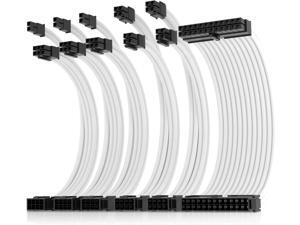 Asiahorse 16AWG Pro Power Supply Sleeved Cable for Power Supply Extension Cable Wire Kit 1x24-PIN/ 2x8-PORT (4+4) M/B,3x8-PORT (6+2) PCI-E 30cm Length with Combs(Dual EPS White)