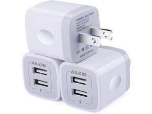 Wall Charger 3Pack 5V/2.1AMP AILKIN 2-Port USB Wall Charger Home Travel Plug Power AC Adapter Fast Charging Block Cube for iPhone 12 SE 11Pro Max XS XR 8 7 Plus Samsung Galaxy Google Pixel LG Box
