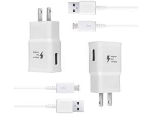 Wall Charger Kit Adaptive Fast Charge Compatible Samsung Tablet/Phone Galaxy S7 / S7 Edge / S6 / S6 Plus / A6 / J7 / J3 / Note5 4 USB 2.0 Charger Plug and Micro USB Cable (2 Pack)