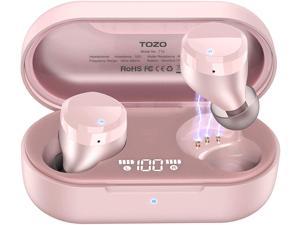 T12 Wireless Earbuds Bluetooth Headphones Premium Fidelity Sound Quality Wireless Charging Case Digital LED Intelligence Display IPX8 Waterproof Earphones Built-in Mic Headset for Sport Rose-Gold