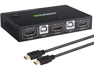 KVM Switch HDMI 2 Port Box Share 2 Computers with one Keyboard Mouse and one HD Monitor Support Wireless Keyboard and Mouse Connections HUD 4K (3840x2160) Supported