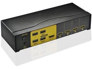 Kvm Switch HDMI 4 Port-4K 30Hz Hdmi USB kvm Switch-2.0 USB Hub Sharing-4 in 1 Out Kvm for HDMI MonitorKeyboardMouse Switch Between 2 Compotuers(4 Port kvm Switch hdmi 2.0 USB Port)