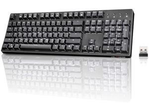 Gaming Keyboard Mechanical, Velocifire VM02WS 104-key Full Size Gaming Keyboard Ergonomic with Red Switches White Backlit & High Battery Lasting for Copywriters, Typists, Programmer(Black)
