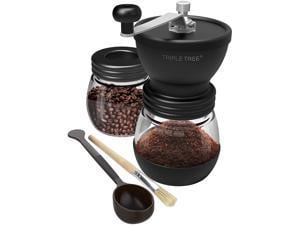 Manual Coffee Grinder with Ceramic Burrs Hand Coffee Mill with Two Glass Jars11oz each Brush and 2 Tablespoon Scoop