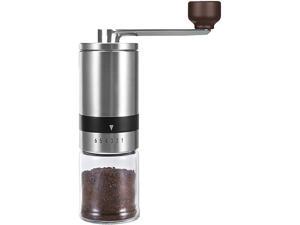 Manual Coffee Grinder - Food Grade Stainless- Steel and Glass Hand Mill with Adjustable Ceramic Burr to Grind Whole Coffee Beans in 5 Settings Just the Way You Like Them - Perfect for Travel