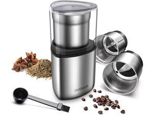 SHARDOR Electric Coffee Grinder Spice Grinder 2 Removable Bowls with Stainless Steel Blades Silver