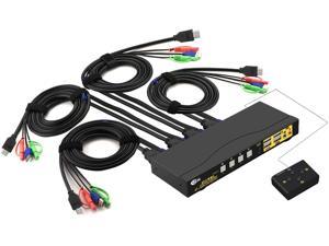 CKLau Ultra HD 4 Port HDMI 2.0 Cables KVM Switch with Audio and USB 2.0 Hub Support Keyboard Mouse Switching Max Resolution Up to 4Kx2K@60Hz 4:4:4 for Windows Linux Mac Raspbian Ubuntu