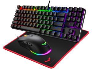 Havit Mechanical Keyboard and Mouse Combo Wired 89 Keys Backlit Gaming Keyboard Red Switch, 4800 DPI Mouse with 6 Button, Gaming Mouse Pad for PC Gamer Computer Laptop
