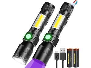 Black Light Flashlight 3 in 1 UV Blacklight Rechargeable Flashlights Super Bright Pocket-Sized T6 LED Torch with Clip Water Resistant 7 Modes for Pet Clothing Detection/Emergency/Camping 2pack