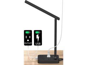 Drevet LED Desk Table Lamp with 2 USB Charging Port and 2 AC Power Outlet 3 Color Model 3 Level Brightness Touch Dimmer Control1h Timer Memory FunctionEye-Caring Office Foldable LampNight Light