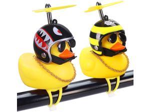 wonuu Rubber Duck Car Ornaments 2Pcs Yellow Duck Car Dashboard Decorations Squeeze Duck Bicycle Horns with Propeller Helmet