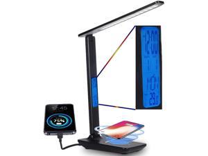 LED Desk Lamp with Wireless Charging Dimmable LCD DisplayUSB Charging Port Adjustable Color Temperature Eye Caring Tech ProtectionFoldable Reading Light for BedroomOffice