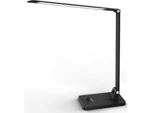 MEIKEE LED Desk Lamp Aluminum Dimmable Table Lamp 5 Lighting Models with 8 Brightness Levels Touch Control and Memory Function 30/60min Auto Timer 5V/1A USB Charging Port 12W Black