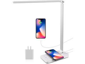 LED Desk Lamp with Wireless Charger USB Charging Port Modern Eye-Caring Desk Lamps for Home Office 5 Lighting Modes and 10 Brightness Levels Bright Table Light with Touch Control 30/60 Mins Timer