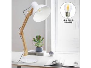DLLT Swing Arm LED Desk Lamp Craft Wood Lamp Classic Adjustable Reading Light for Work Study Bedroom Office Workbench Dorm Metal Shade Warm Light
