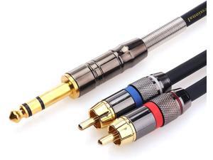 TISINO RCA to 1/4 Cable Quarter inch TRS to RCA (1/4 Stereo to 2 RCA) Audio Y Splitter Cable Insert Cable - 5 feet/1.5 Meters