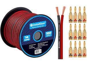 InstallGear 14 Gauge AWG 100ft Speaker Wire True Spec and Soft Touch Cable - Red/Black with 12 Banana Plugs