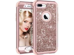 Vofolen Case for iPhone 8 Plus Case iPhone 7 Plus Case Glitter Bling Shiny Heavy Duty Protection Full-body Protective Hard Shell Rubber Bumper Armor with Front Cover for iPhone 8 Plus 7 Plus Rose Gold