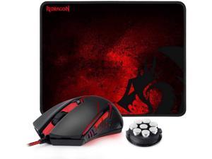 Redragon M601-BA Gaming Mouse and Mouse Pad Combo Ergonomic Wired MMO 6 Button Mouse 3200 DPI Red LED Backlit & Large Mouse Pad for Windows PC Gamer (Black Wired Mouse & Mousepad Set)